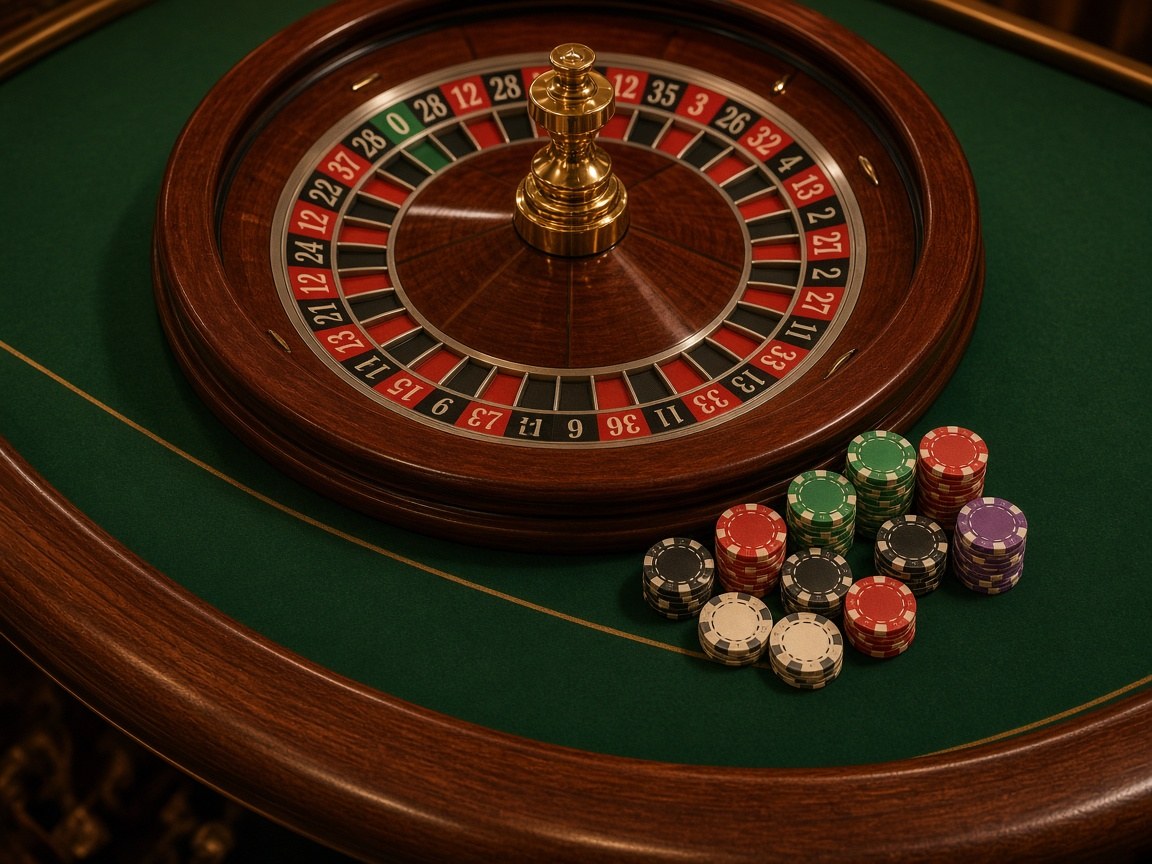 American roulette wheel on a land-based casino table